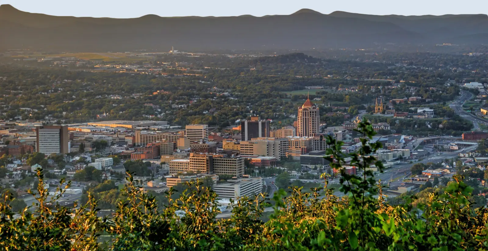 The Roanoke Valley and downtown skyline seen from Mill Mountain